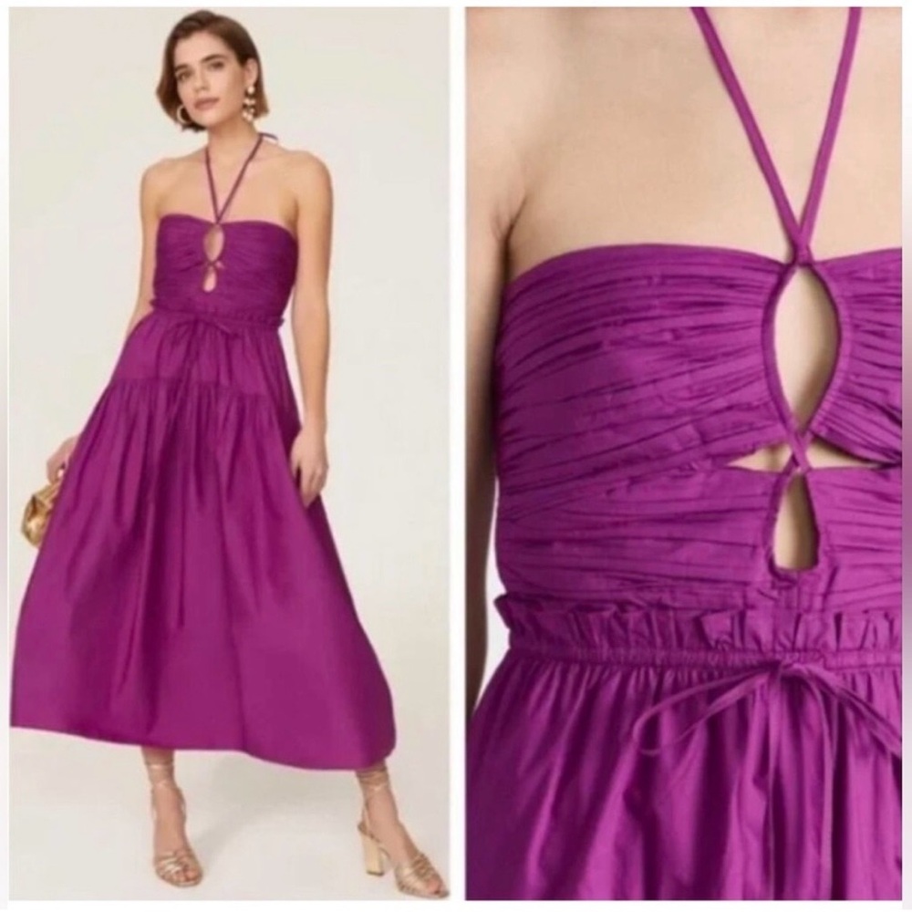 Ulla Johnson Magenta Strapless Halter Midi Dress